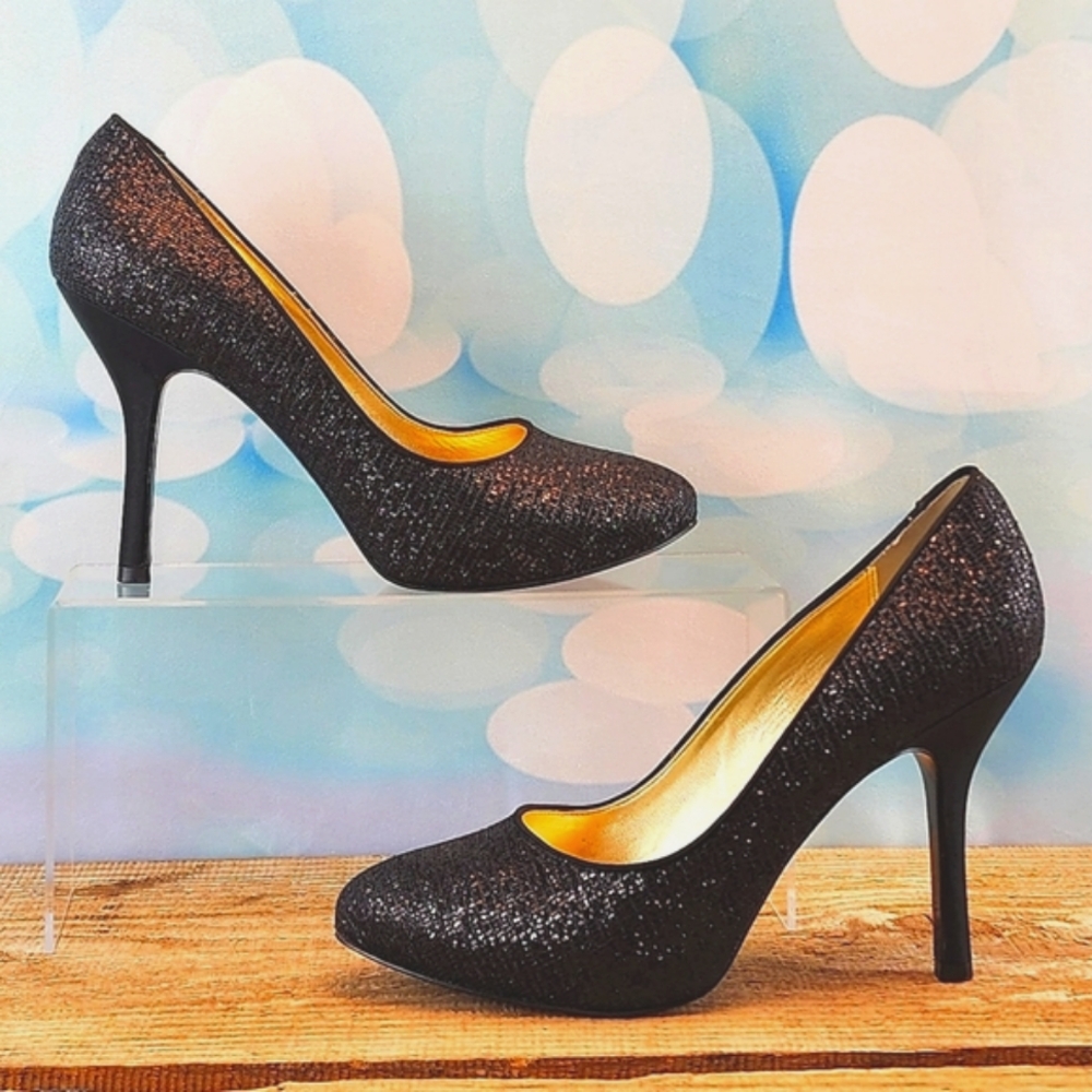 NINA NEW YORK – High heel 4.25”, platform .75”, black, sparkles, size 9M